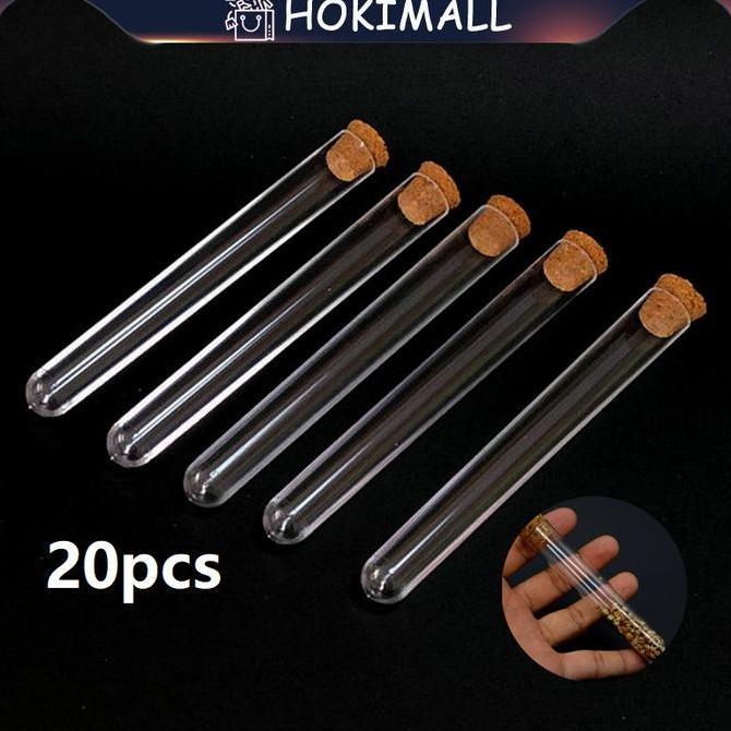 WOVLO 20 Pcs Jual Tabung Reaksi Plastik Tutup Kayu Gabus Test Tube Souvenir