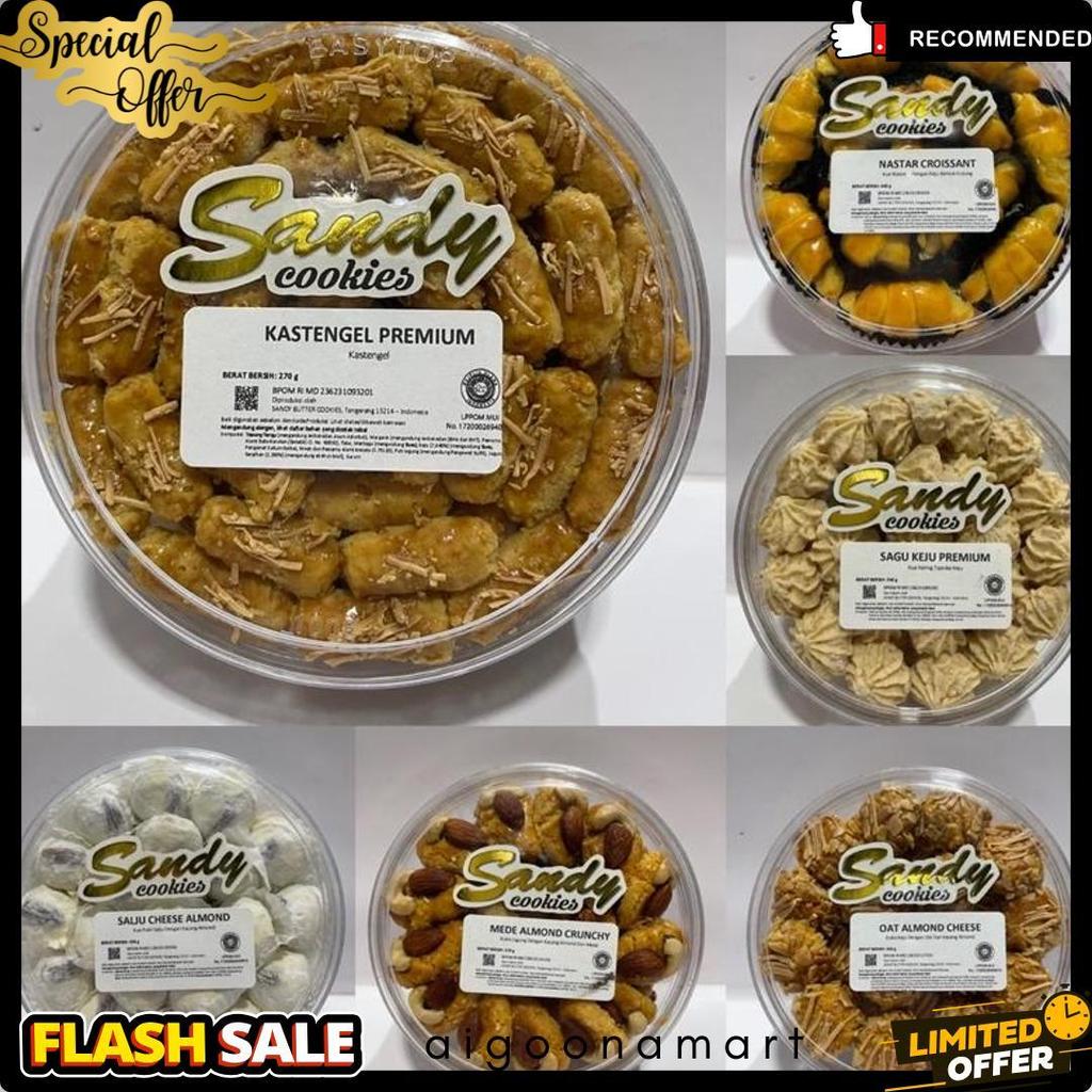 Sandy Cookies Premium (Gold) Exp Panjang (Toples Sedang Tin (Nastar / Kastengel / Putri Salju / Salj