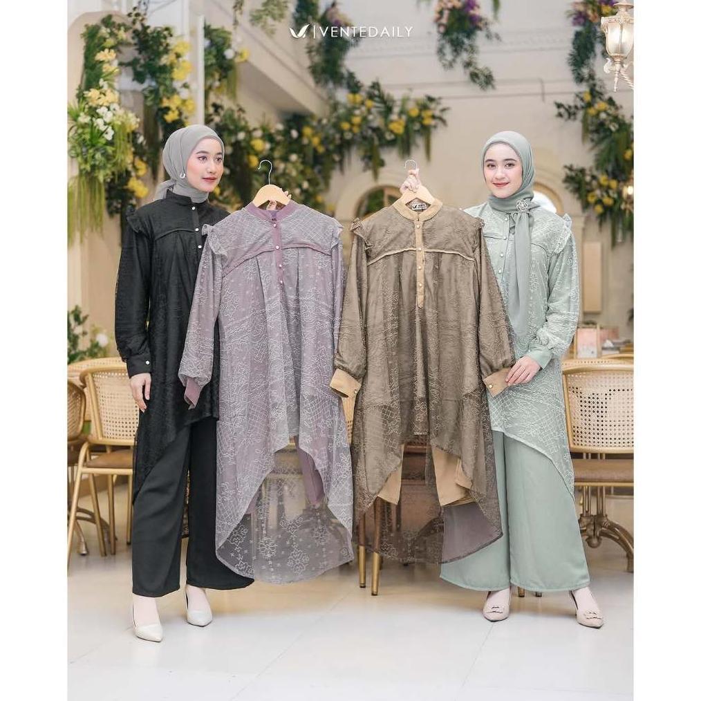 NEW Kaia Oneset Setelan Atasan Tunik Brukat & Celana Kondangan Elegan