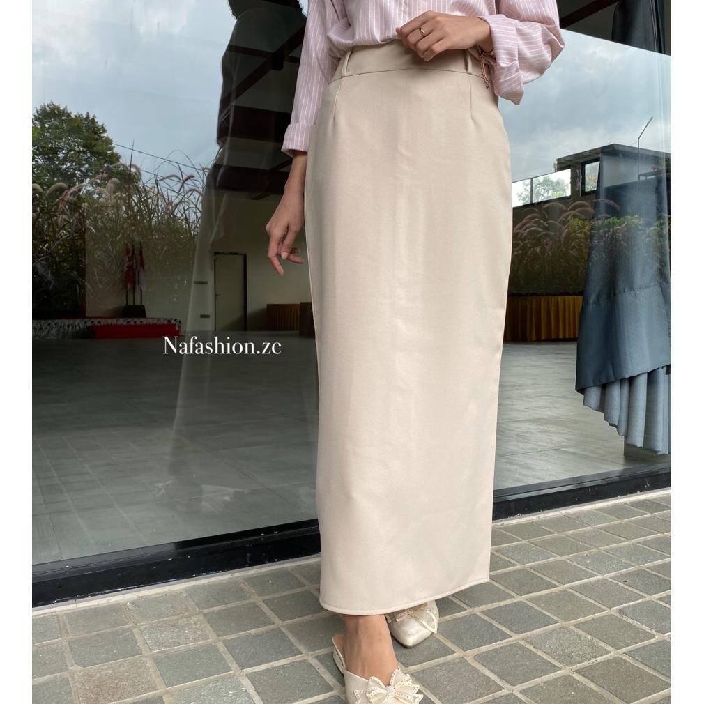 Premium Rok Kerja Wanita Panjang Span Rempel Belakang Rok Hitam Kantor S Sampai L5 Jumbo - Rok Hitam