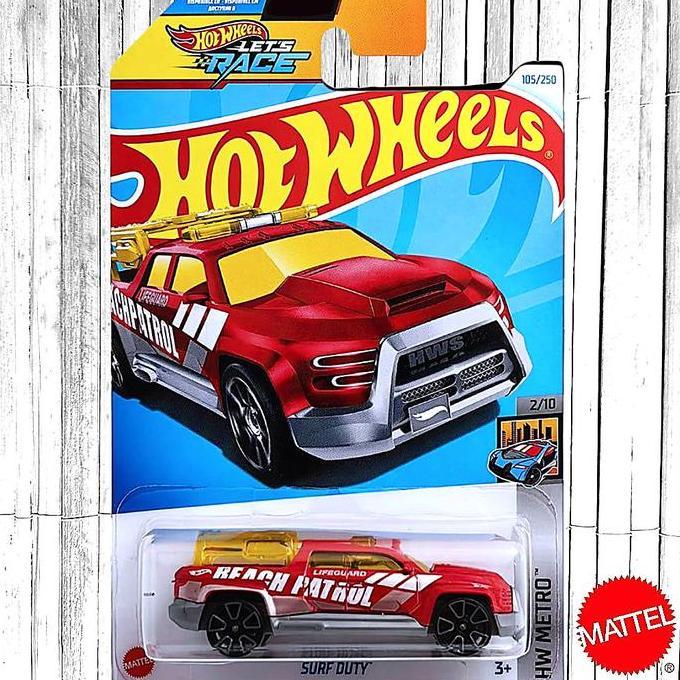 Hot Wheels Surf Duty Merah Mainan Mobil Pickup Beach Patrol