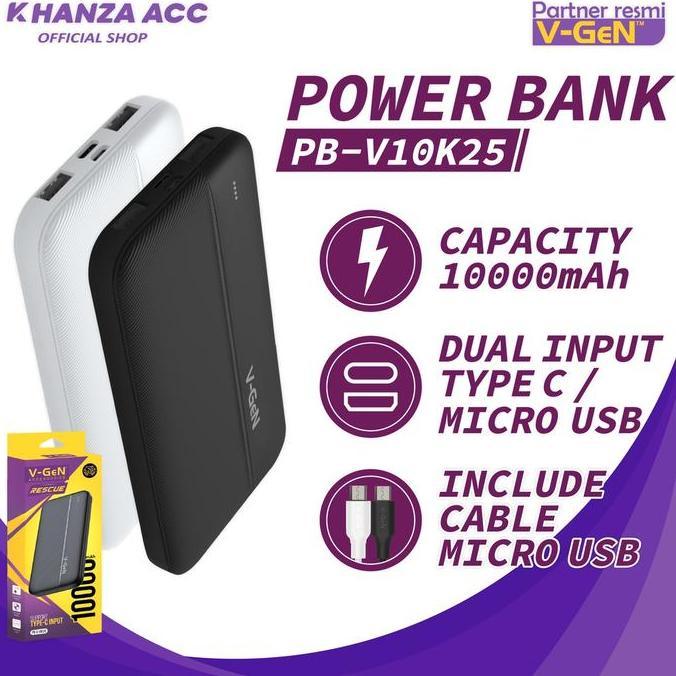 KHANZAACC VGEN V10K25 Powerbank 10000mah Original Dual Input Slim