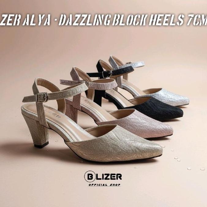 DF217 >> ZER ALYA - Block Heels 7cm Dazzling Elegant Shoes Pesta High Heels Wanita Nyaman