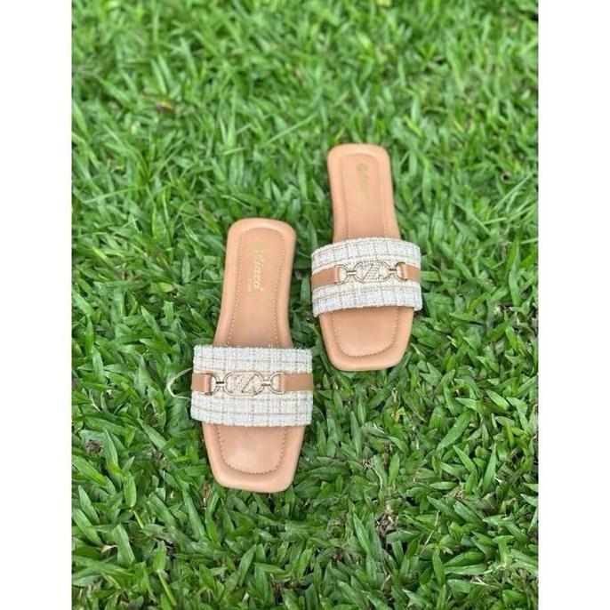 DY32 - Sendal Flat Kokop Rajut Wanita Terbaru / Sendal Wanita Teplek Kekinian