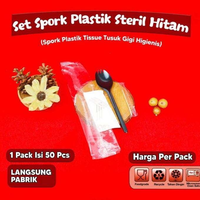 Spork Plastik Steril / Sendok Makan Spork / Spork Steril / Spork Hitam Set / Spork Plastik Tissue Tu