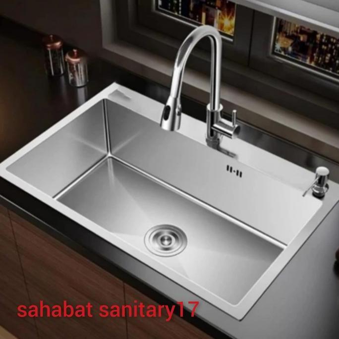Paket Kitchen Sink Stainless 8050 Sink 1 Lubang Besar + Kran Fleksibel