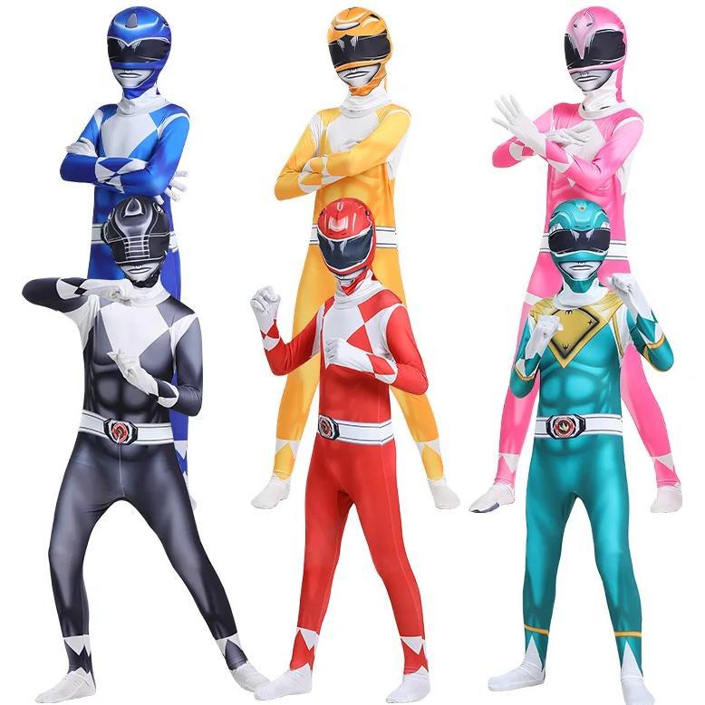Cosplay Mighty Morphin Power Adult Child costume Superhero Mask Jumpsuit Zentai Suit Carnival party 