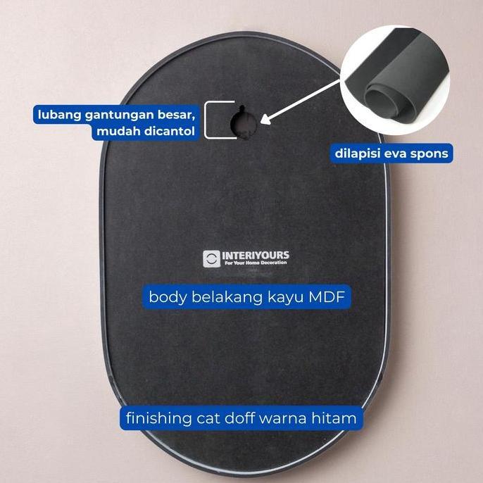 Interiyours Cermin Kayu Estetik Frame Oval 60 cm Kayu Hijau HMR Finishing Cat Doff Untuk Kamar Kos T