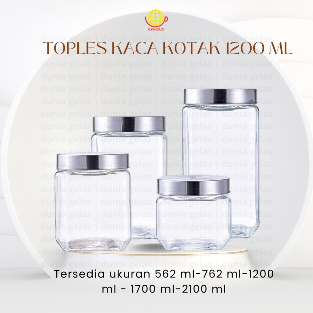 Toples Kaca Kotak 1200 Ml/Toples Kacang/Toples Kaca 1,2 Liter/Toples Nastar/Toples Lebaran/Hampers L