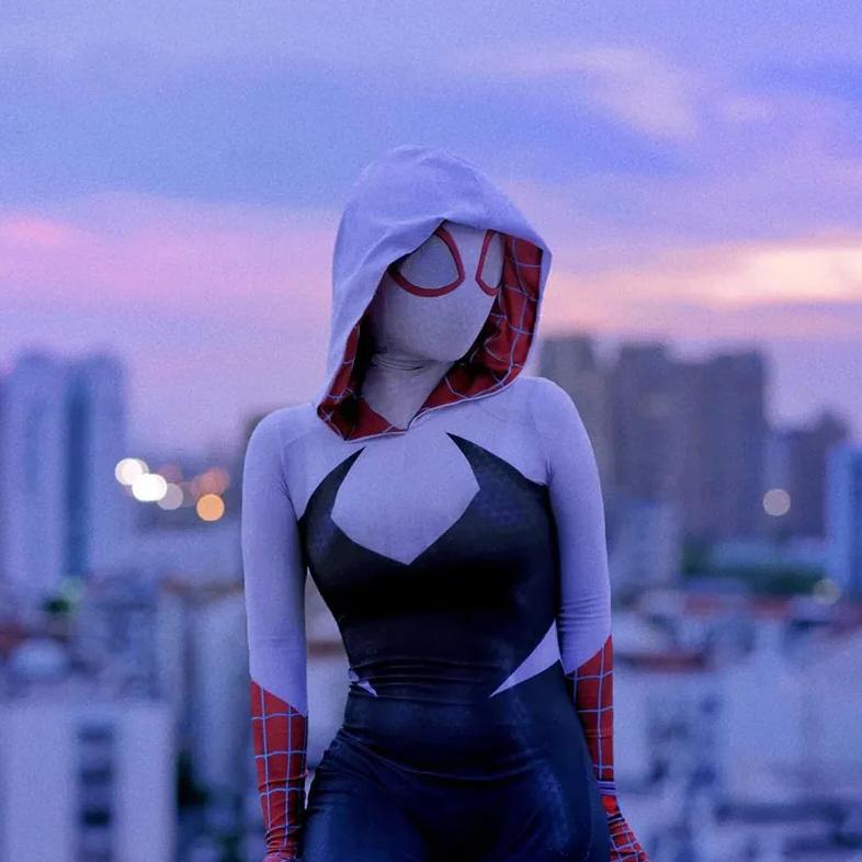 Spider Gwen Cosplay Costume Spider Man Gwen Stacy Suit Jumpsuit Miles Morales Suit Halloween Party A