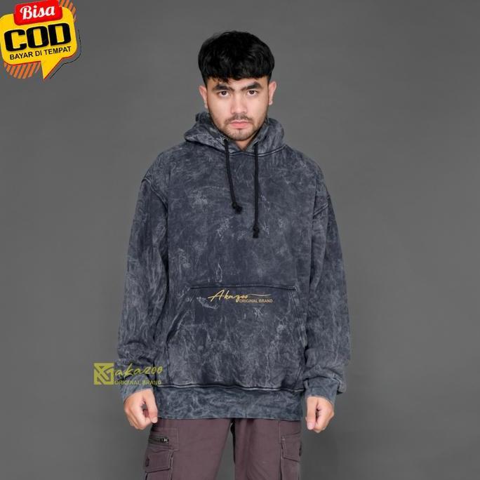 akazoo hoodie pria distro sandwash polos kekinian 2024 hudi wosing bahan catun flece