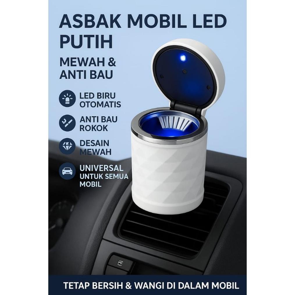 NEW PROMO Asbak Mobil LED Putih Anti Bau Rokok Lampu Biru Otomatis Desain Mewah Universal