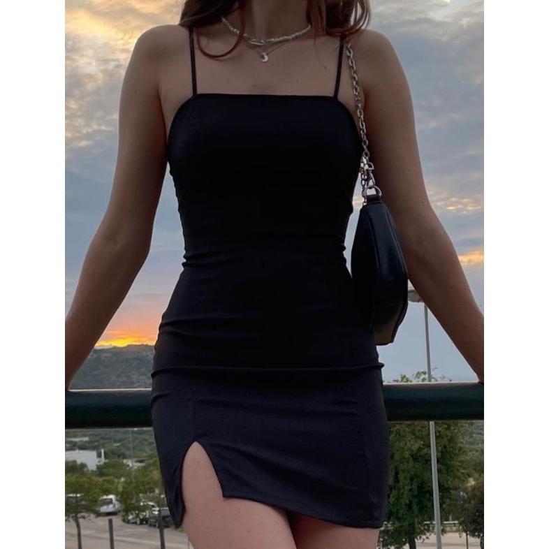 Hot Deals Dress Bodycon Tangtop Sexy Paha Belah Mini Korean Style Gaun Wanita Sexy Club Malam Hot