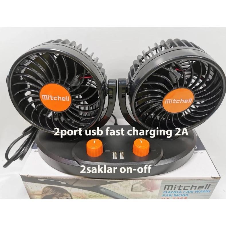 Discount Kipas Angin Mobil MITCHELL HX-358 24v 24volt 24 volt + 2 Port USB Car Fan