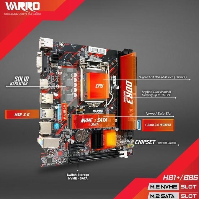 Paket Motherboard Varro H81 LGA 1150 DDR3 Mainboard H81 SUPPORT NVME Gratis Fan Processor Intel Core