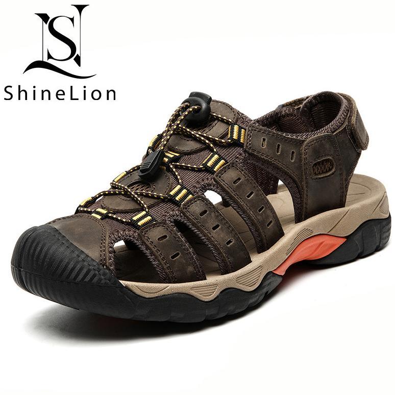 ShineLion KP-2119 Sandal Kulit Asli Pria Original Casual Sepatu Sandal Gunung Pria Nyaman Outdoor An