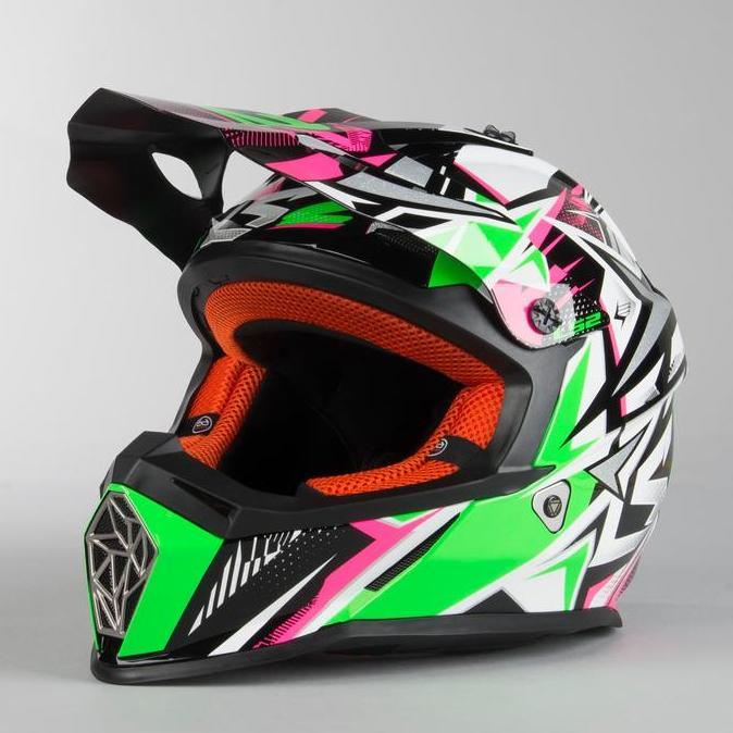 TERBARU - Helm Motorcross Cross LS2 MX437 Fast Strong MX Helmet White Green Pink