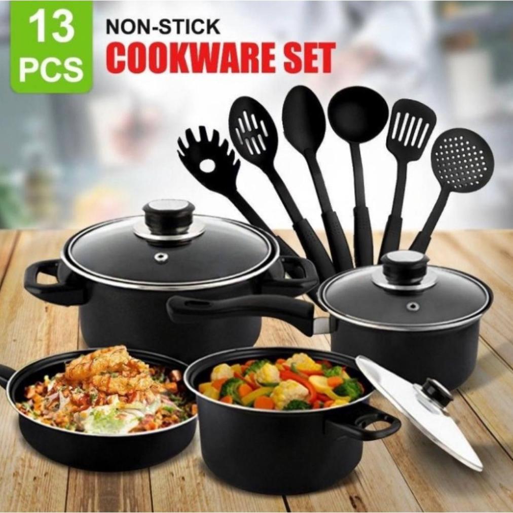 Cookware Set 13in1 Hitam Panci Serbaguna - Set Spatula