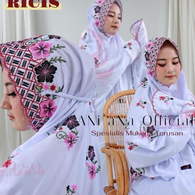 Disiniaja- Ani'Ana Official - Mukena Terusan Bordir Santri Mukena Lajuran Mukena Putih Mukena Langsu
