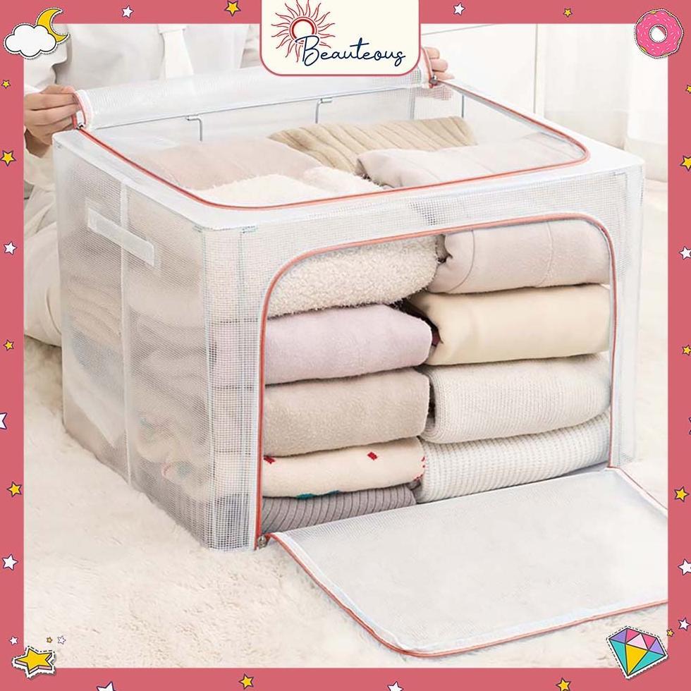 Storage Box Transparan Tempat Penyimpanan Baju Bad Cover Box Organizer Resleting Serbaguna