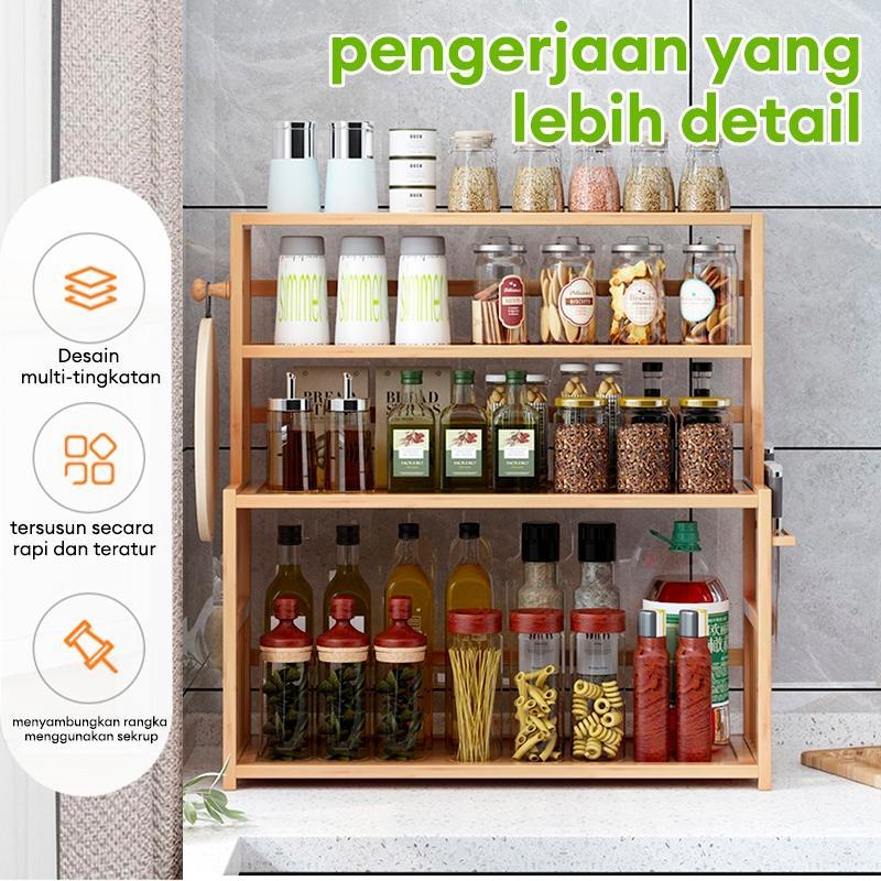 Rak Dapur Rak Bumbu Dapur Bambu Serbaguna Rak Botol Bumbu Rak Dapur Susun Multifungsi Estetik Cod