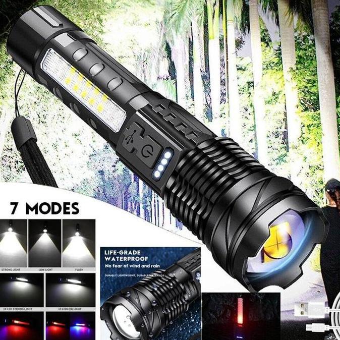 Bisadisini- Senter Led Super Terang/Senter Swat Police Terbaik / Zoom 7 Mode Cahaya Senter/Led Recha