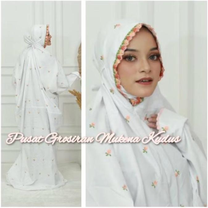 Disiniaja- Mukena Terusan Bordir Benang Asli Di Kain Motif Bunga Daisy Muslim Katun Cantik Renda Dew
