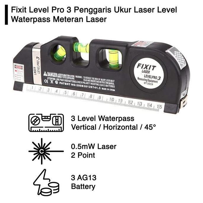 Fixit Level Pro 3 Penggaris Ukur Laser Level Waterpass Meteran Laser