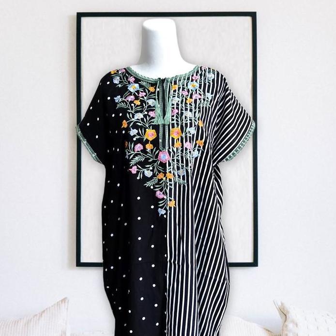 Ready stock Ditafashion - Daster Bordir Kombinasi Salur Polka Busui Bumil Rayon Viscose Premium Adem
