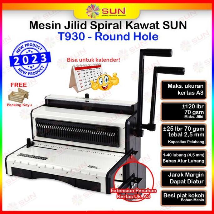 Mesin Jilid Spiral Kawat A3 Heavy Duty T930 Lubang Bulat / Kotak