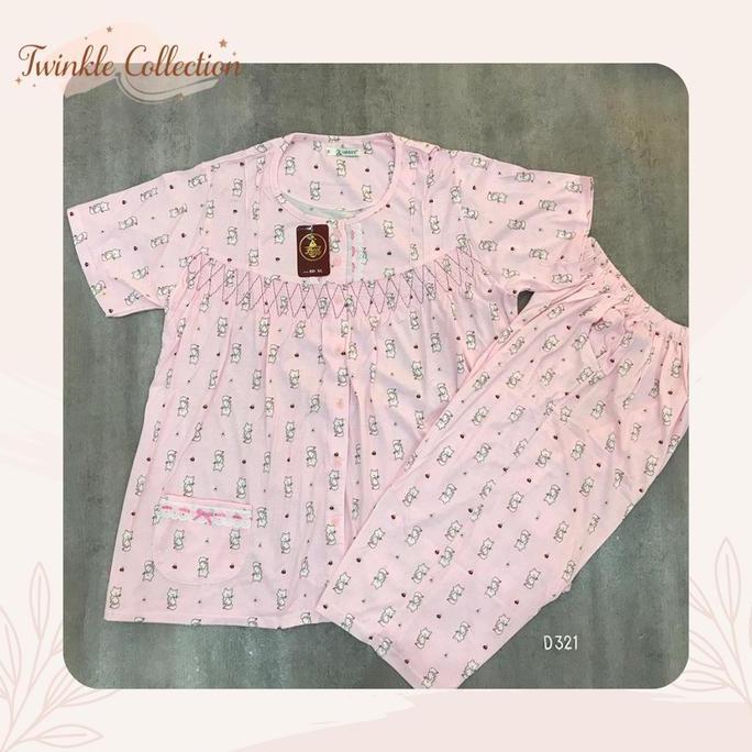 Ready stock GREET Baju Tidur Piyama Wanita Jumbo Kaos Katun Celana 3/4 BD XL (D)
