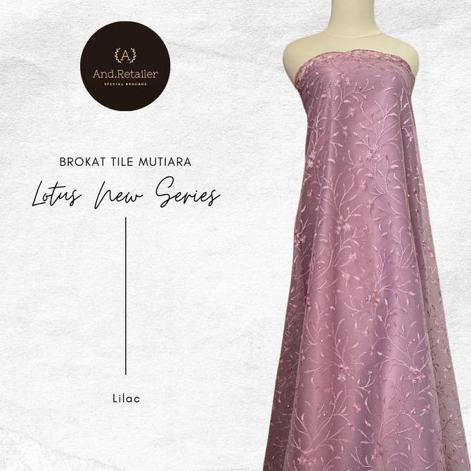 MD40 }} Kain Brokat Tile Akar Mutiara Lotus New Series Warna Ungu Lilac