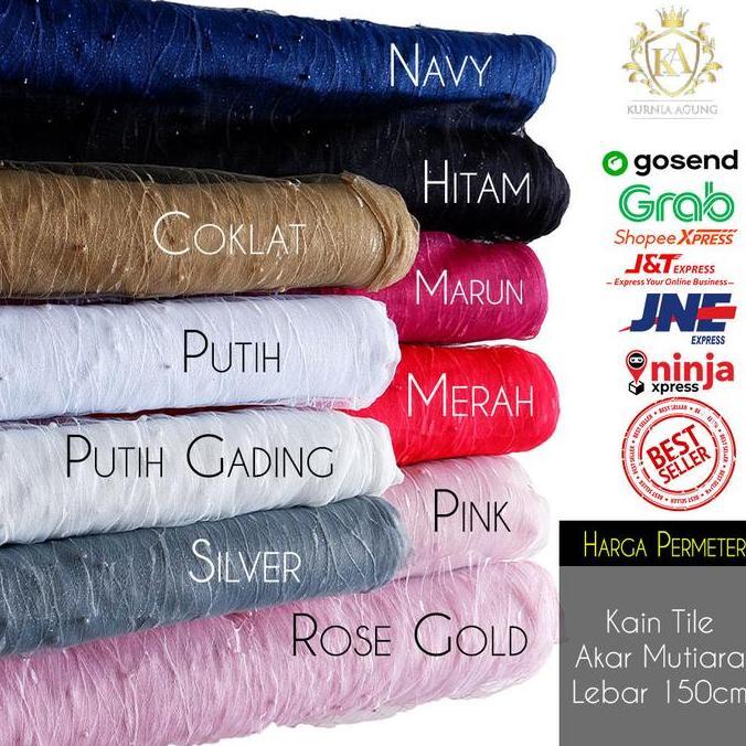 BL128 - Kain Tile Akar Mutiara Gliter Brukat Per Meter bahan gamis kebaya mewah