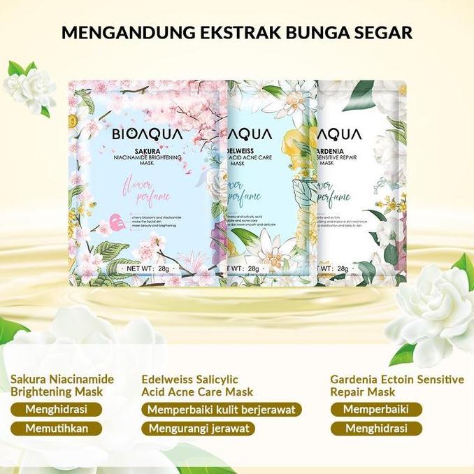 Rexzix- Bioaqua Sheet Mask Series Flower Paket 50Pc (Varian Kami Campur Ya) Acid Bunga Kusam Niacina