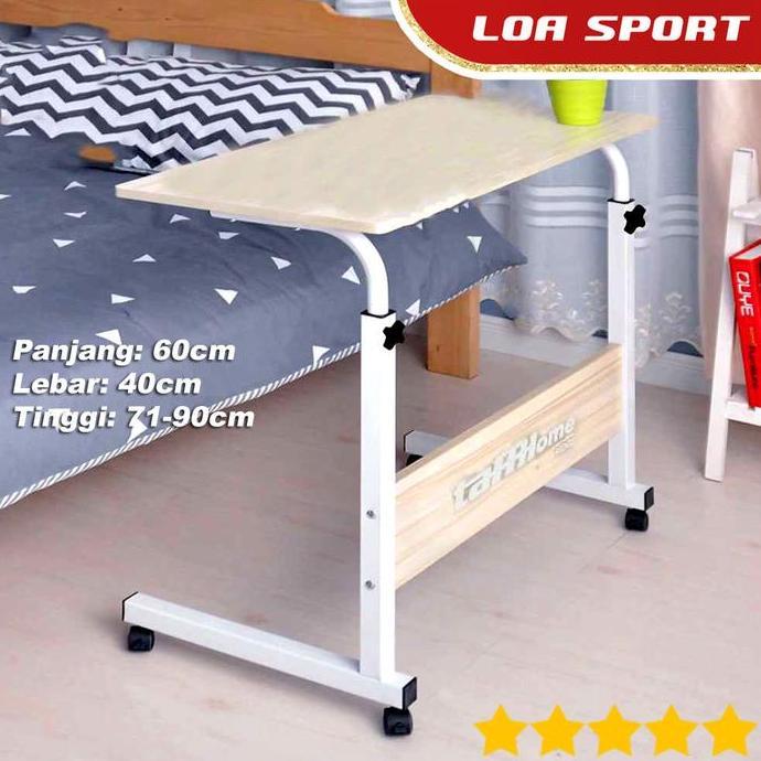 jgrds59_store  - Meja Makan Orang Sakit Sisi Kasur C Design Roda Kaki - Cream