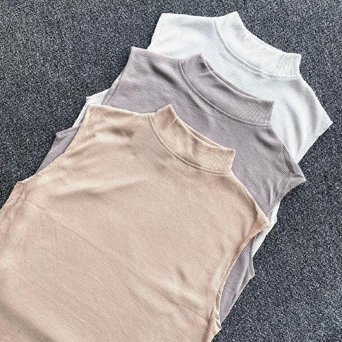 Iyakirim- Inner Turtleneck Tanpa Lengan / Baju Dalaman Wanita Manset Buntung Rib Knit