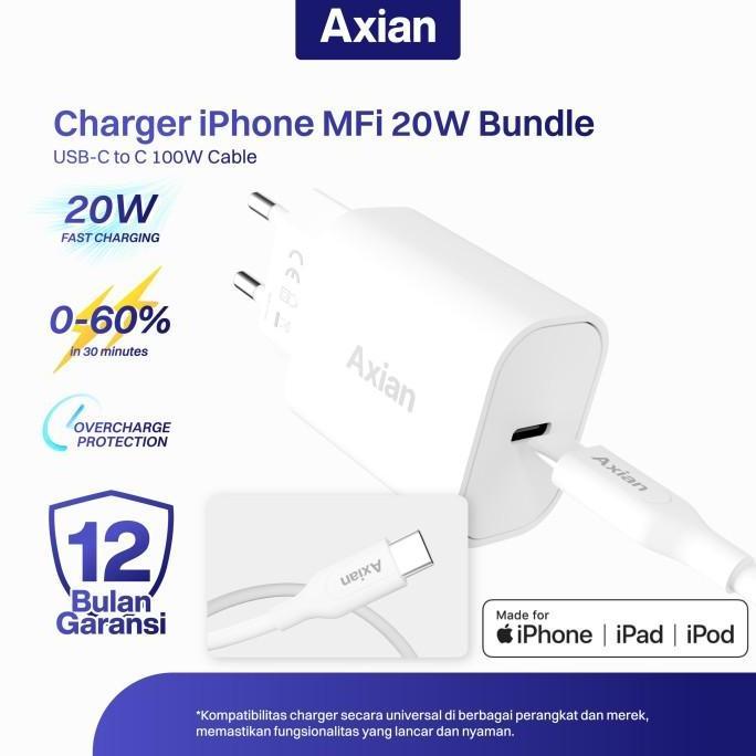 Charger iPhone MFi 20W Axian USB C to Lightning Bundle Fast Charging
