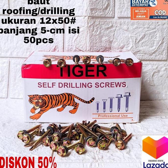 Baut Baja Ringan Roofing/Drilling 12X50 Panjang 5Cm Isi 50Pcs Baut Roofing/Drilling Baja Ringan Ukur