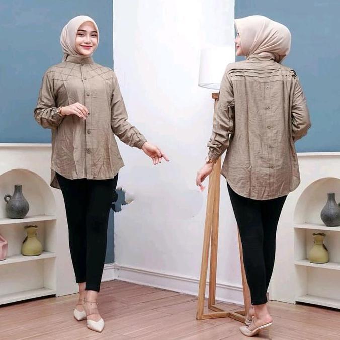 Iyakirim- Mona Shirt Kemeja Oversize Ld 110 Cm Ld 120 Cm Model Rempel Kancing Belakang Atasan Polo L