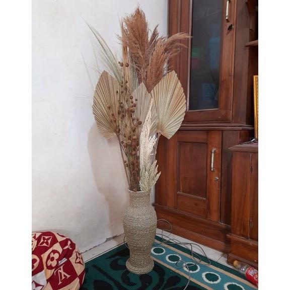 paket aesthetic + vas guci ukuran 40cm + hiasan sudut ruangan + paket bunga kering dekorasi