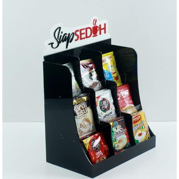 AKRILIK RAK KOPI 9slot / Display Kopi Siap Seduh