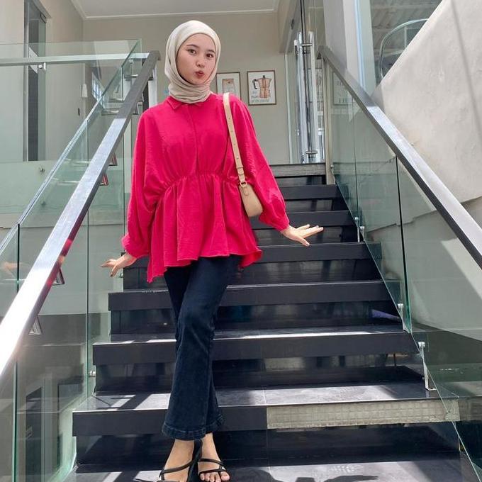 Iyakirim- Aliya Blouse - Blouse Kerut Wanita Airflow Basic -  Atasan  Crinkle  Busui