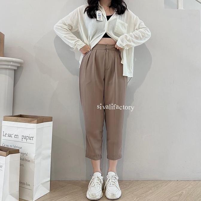 Wmn- Sivali Elika Pants - Celana Ankle Loose Wanita Panjang 7/8 Bahan Jatuh Katun Polyester Outfit C