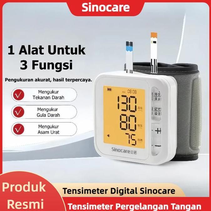 LAPAKJAJAN33 - TENSIMETER DIGITAL PERGELANGAN TANGAN 3 IN 1 SINOCARE  ALAT CEK GULA DARAH ALAT CEK G