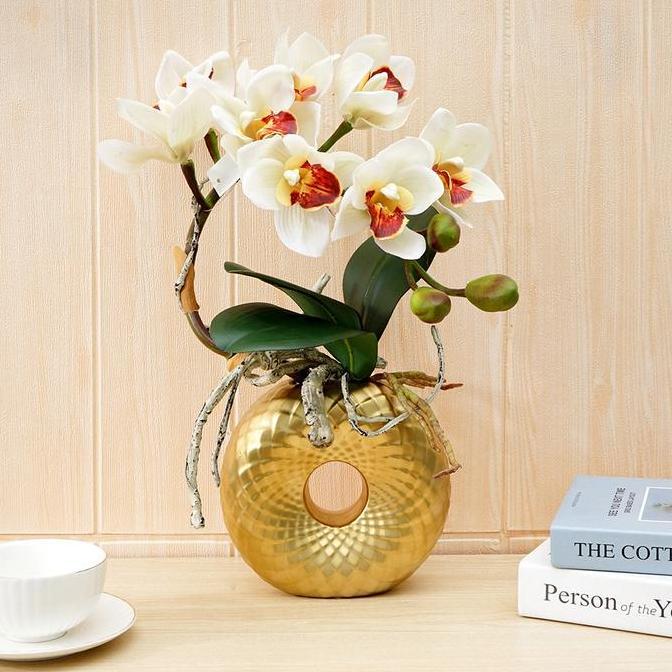 Informa Vas Keramik Donatela - Gold Pot Bunga Pajangan Rumah Dekorasi Ruangan Tempat Bunga (TERBAIK)