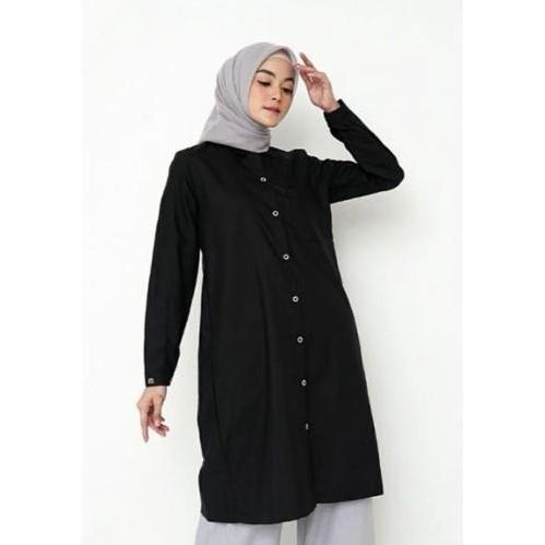 Promo Tunik Polos Hitam Putih  Long Tunik Kasibo  Baju Muslim Hijab Wanita Atasan Cod