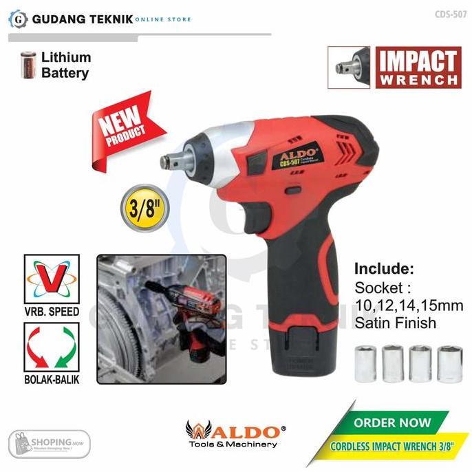 GRASSSTEKNO Mesin Bor Cordless Impact Wrench 3/8" ALDO CDS-507 / BOR BATERAI PLUS Cordless Impact Wr