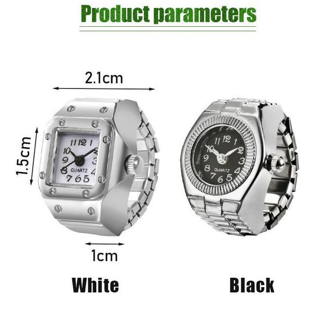 GRASSSTEKNO Jam Cincin Analog Vintage Pria Wanita Ring Watch Jari Strap Elastis Unik Quartz Free Box