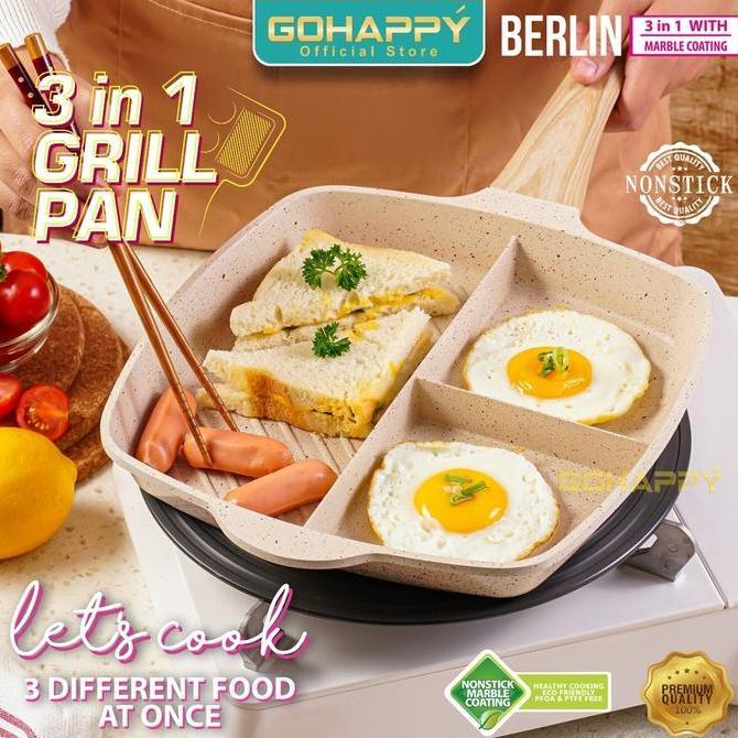 (BONUS CAPITAN 49RB) Panci Barbeque BERLIN GRILL PAN 3 DEVIDED PAN| Alat Masak Telur Sandwich sosis 