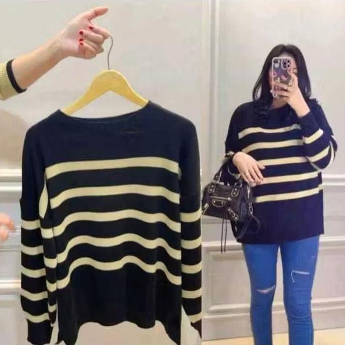 BL136 - Maudy sweater rajut garis garis/sweater rajut wanita motif garis